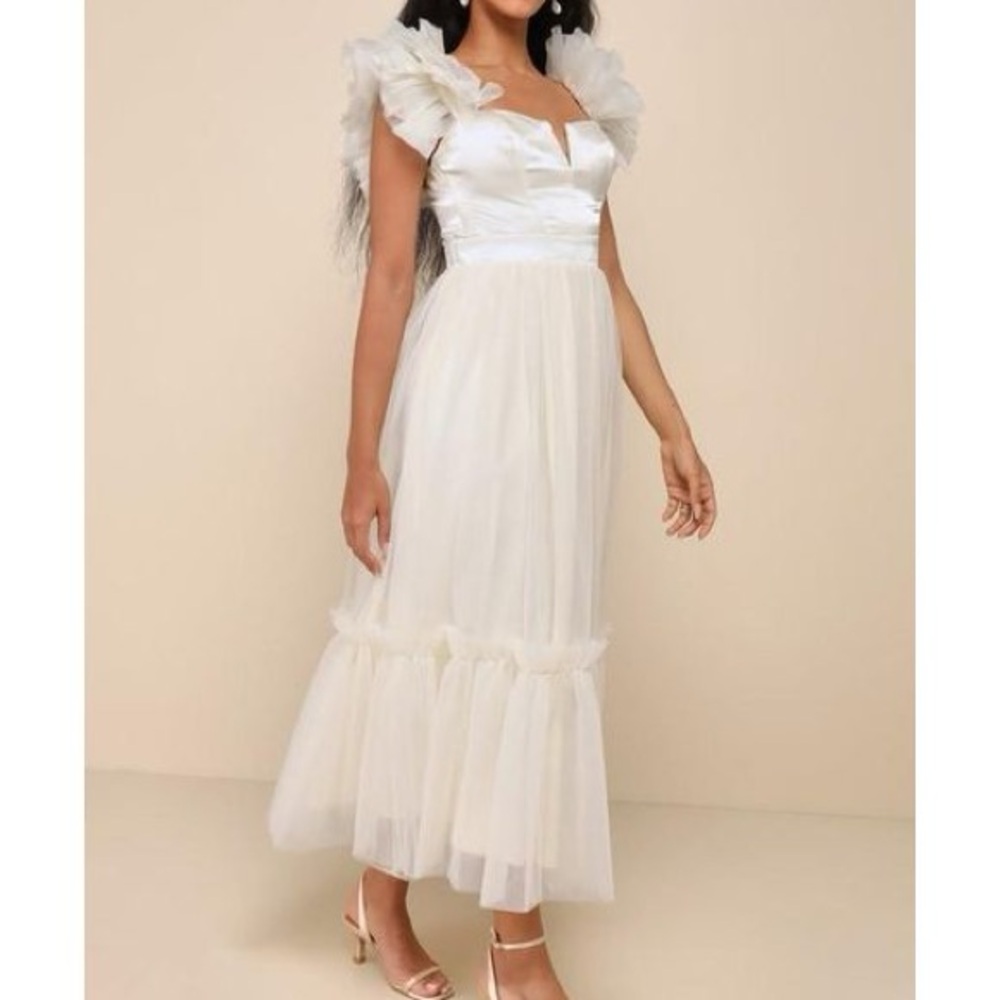 Lulus Cream Angel Romantic Tulle Ankle Length Dress